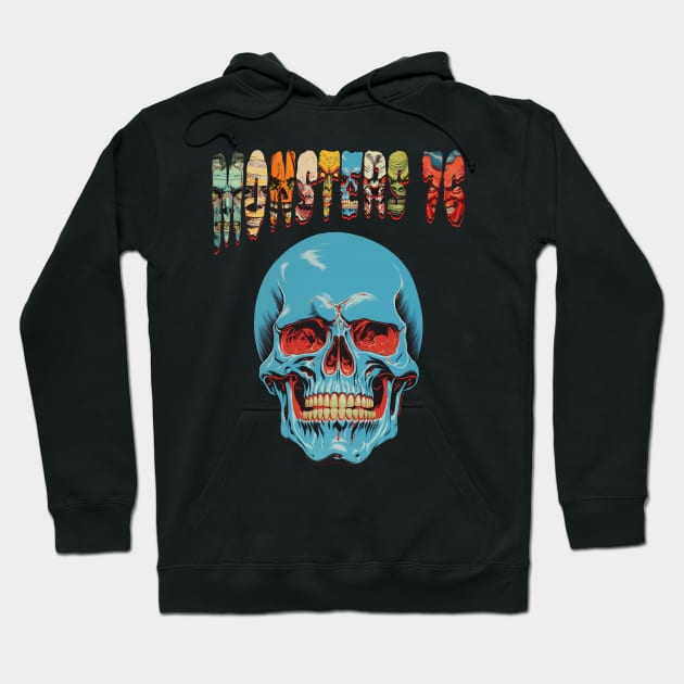 Monsters 76 Blue Skull #1 Hoodie by Hellbent Media